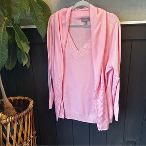 Essentials Baby Pink V‎ Neck Sequin Women's Sweater Detachable Scarf Size 1X